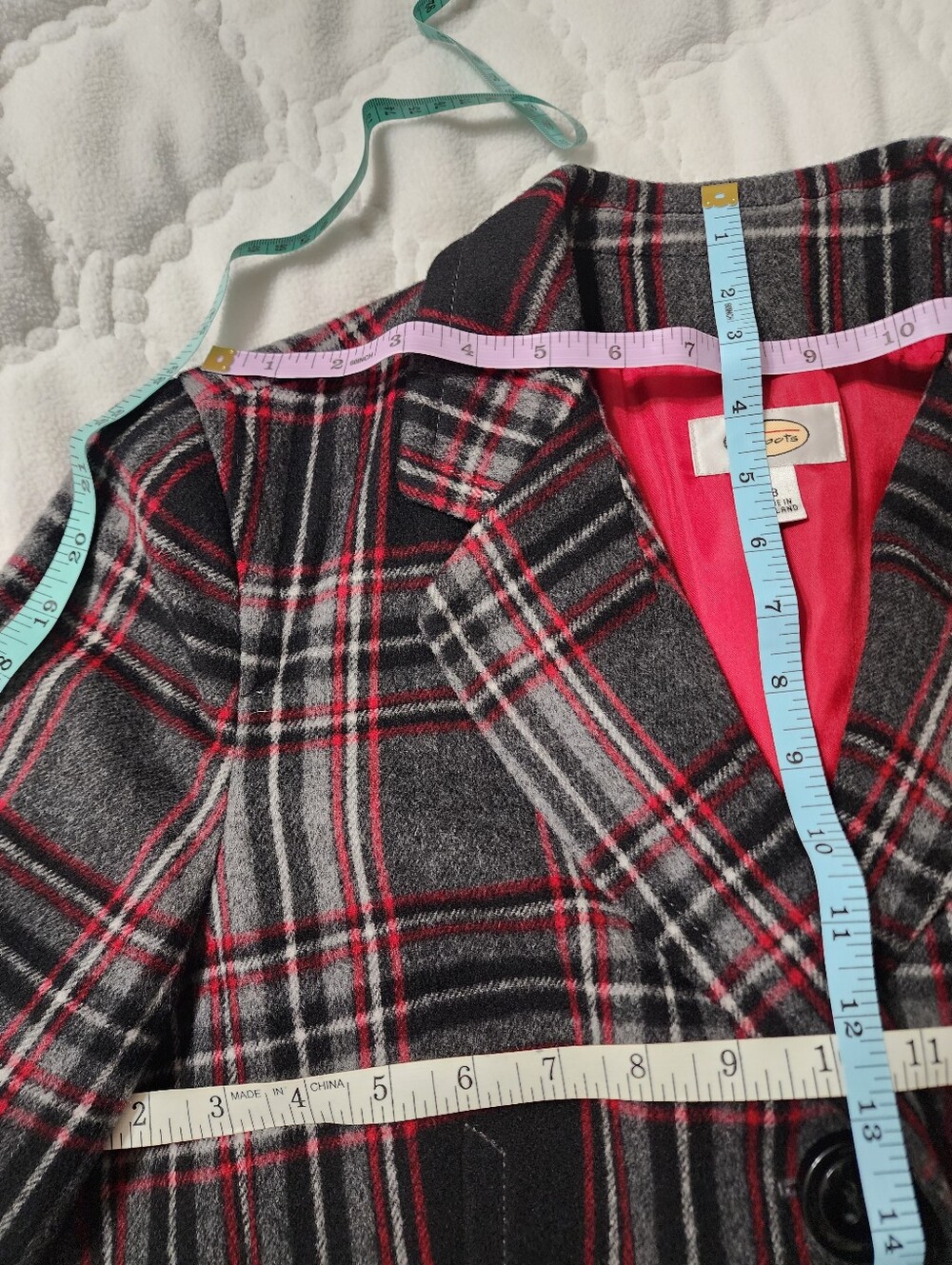Talbots Black, Gray & Red Plaid Blazer Jacket - Picture 12 of 13